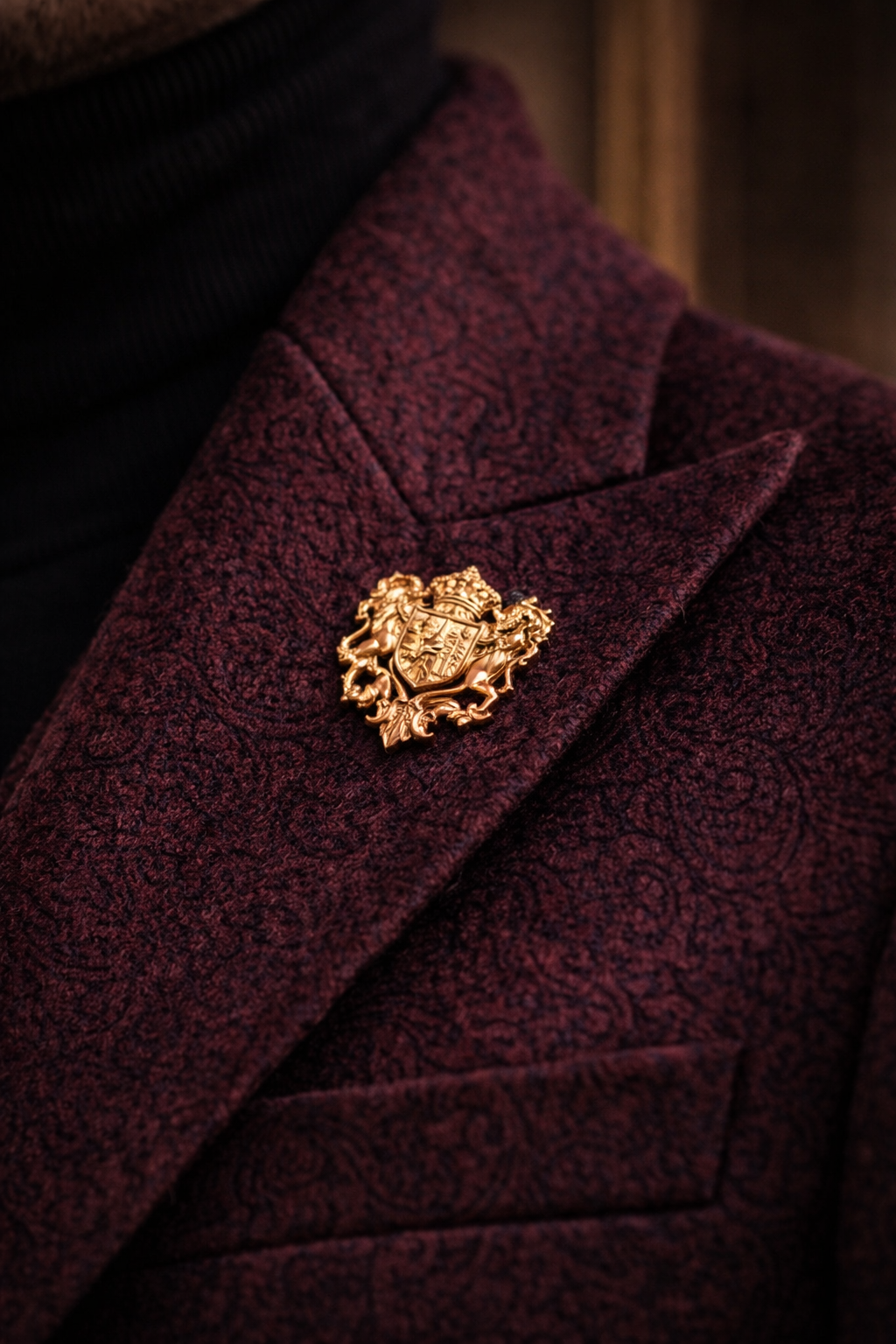 LumaFonds® Sentinel Mid-Length Coat — Oxblood Jacquard Edition
