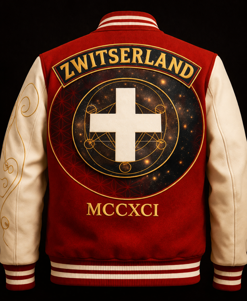 LumaFonds Nation Series Switzerland Crest Varsity Jacket — Leather Sleeves