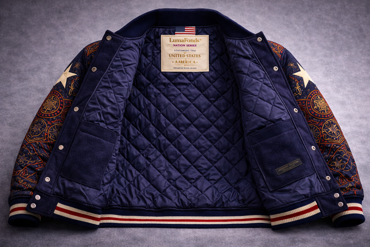 LumaFonds® Nation Series “USA Crest – Statement Configuration” Varsity Jacket — Open Edition