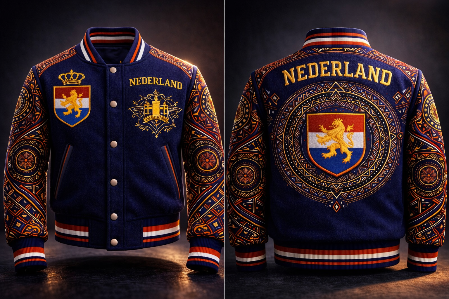 LumaFonds® Nation Series “Nederland Crest – Structural Form” Varsity Jacket — Open Edition