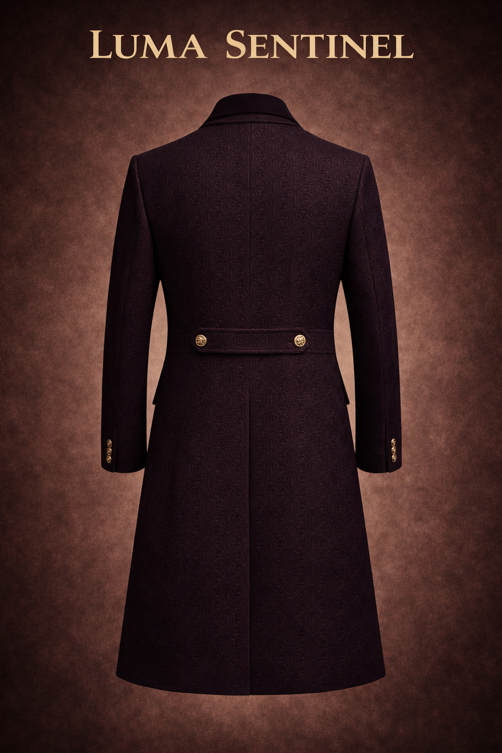 LumaFonds® Sentinel Mid-Length Coat — Oxblood Jacquard Edition