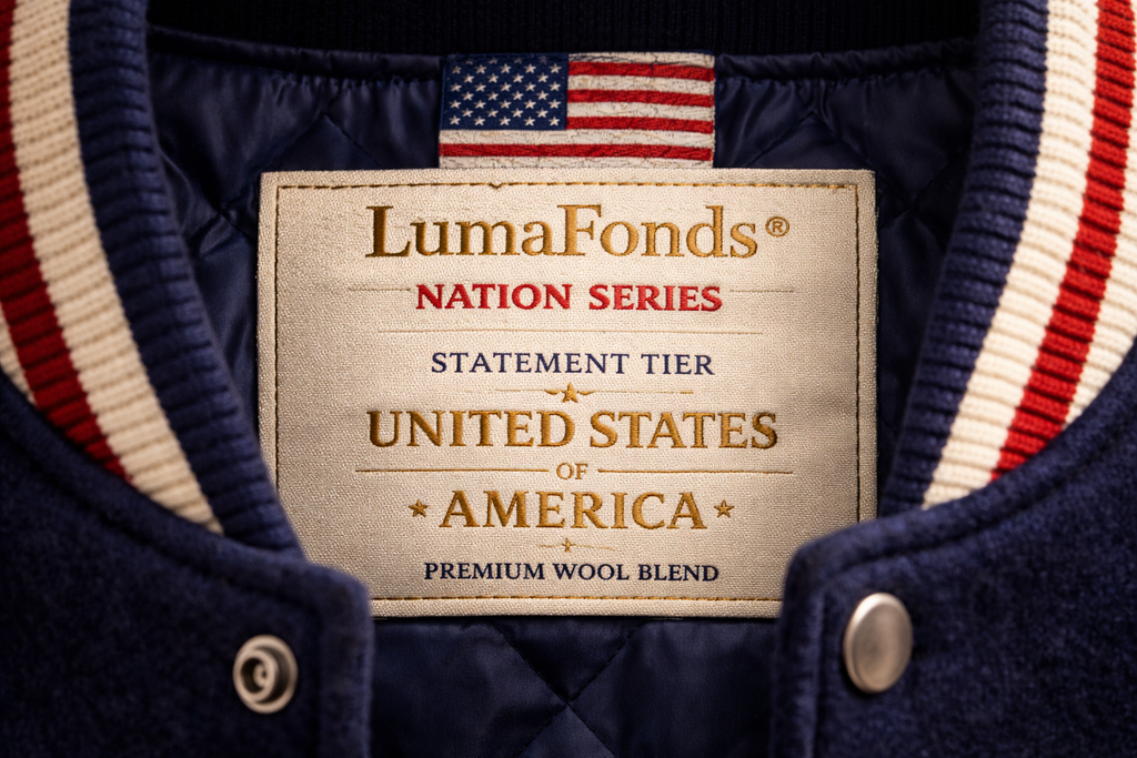 LumaFonds® Nation Series “USA Crest – Statement Configuration” Varsity Jacket — Open Edition