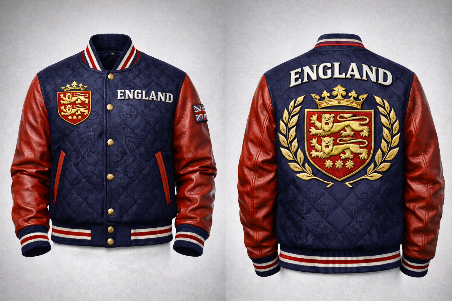 LumaFonds® England Crest Varsity Jacket – Nation Series Wool & Leather