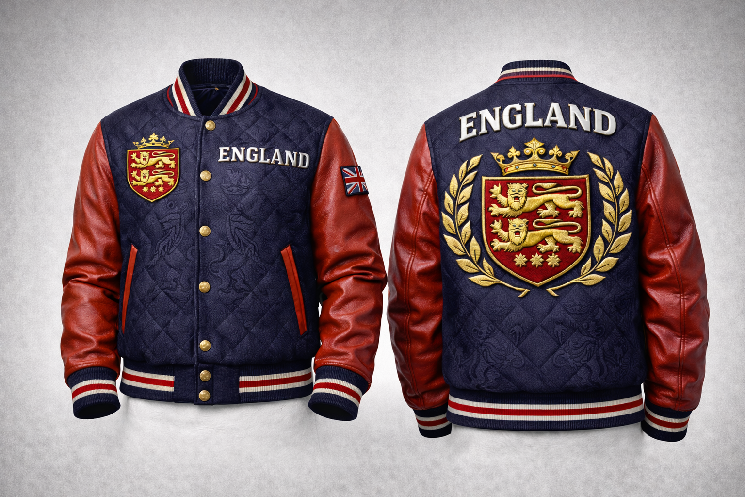 LumaFonds® England Crest Varsity Jacket – Nation Series Wool & Leather