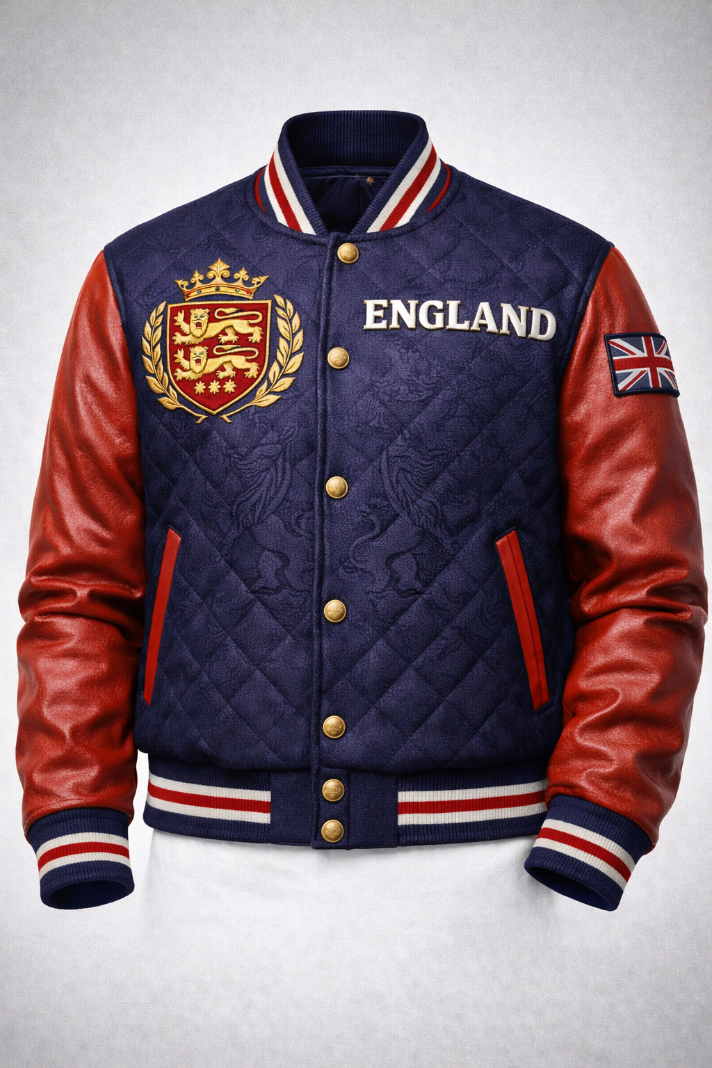 LumaFonds® England Crest Varsity Jacket – Nation Series Wool & Leather