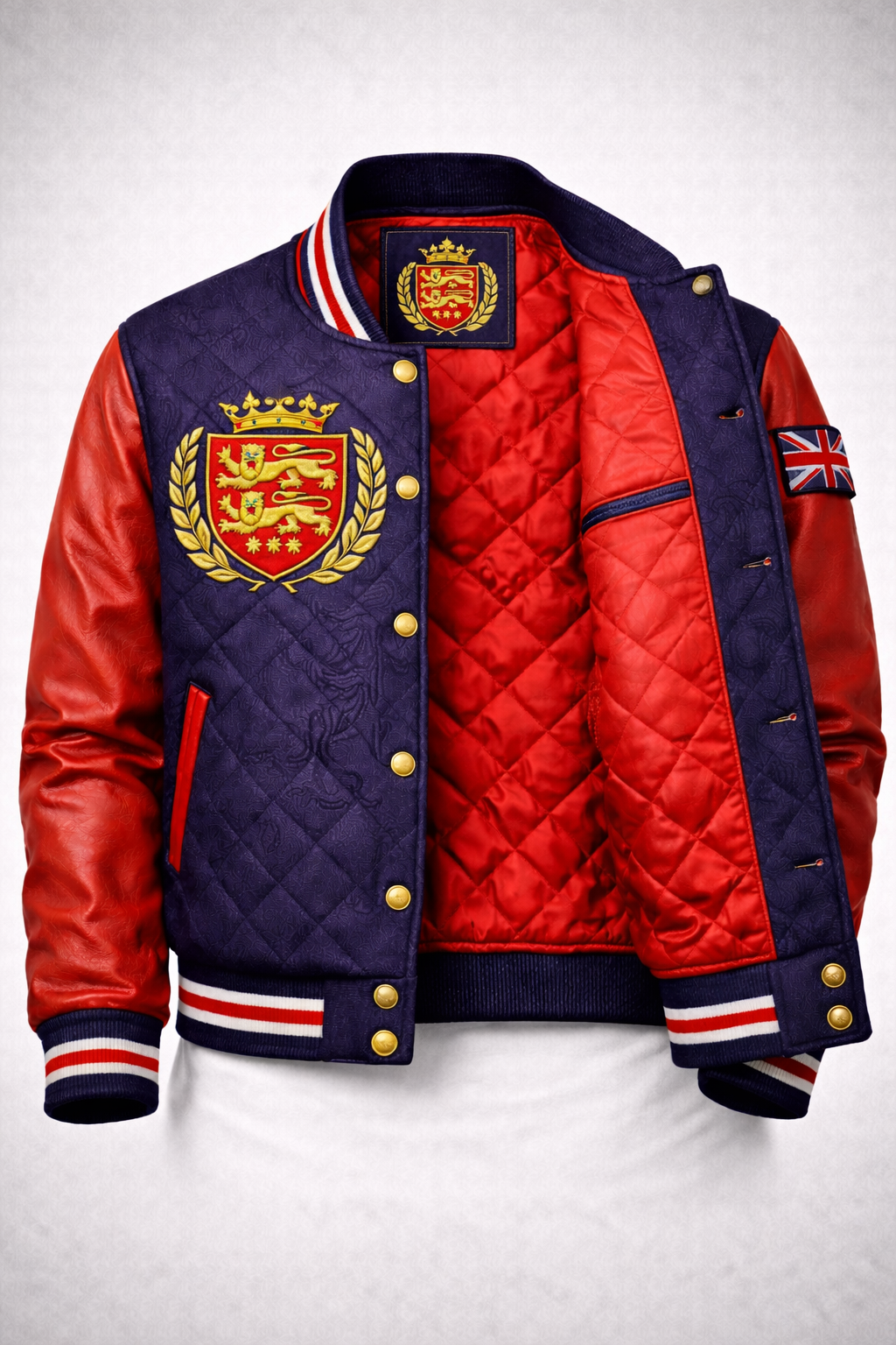 LumaFonds® England Crest Varsity Jacket – Nation Series Wool & Leather