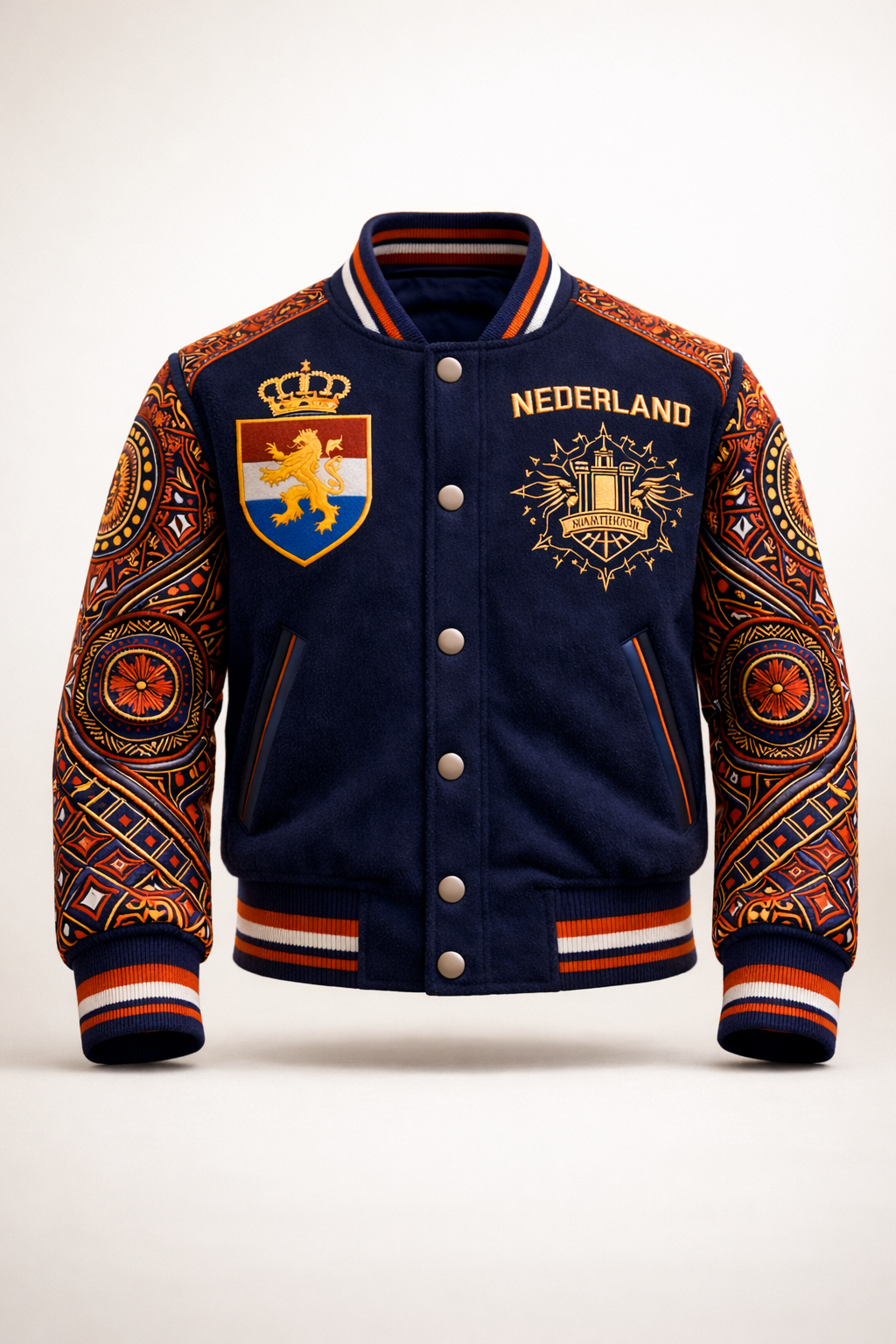 LumaFonds® Nation Series “Nederland Crest – Structural Form” Varsity Jacket — Open Edition