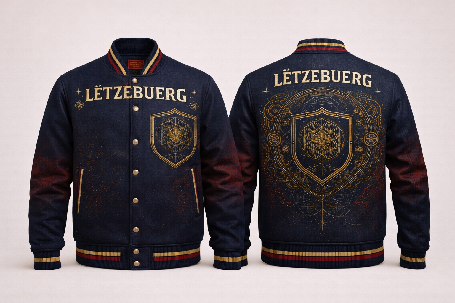 LumaFonds® Nation Series “Luxembourg Crest – Statement Configuration” Varsity Jacket — Open Edition